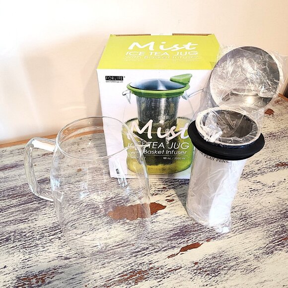 Mist Glass Iced Tea Jug w/ Basket Infuser - 68 oz. - New / Graphite Black - Picture 2 of 4